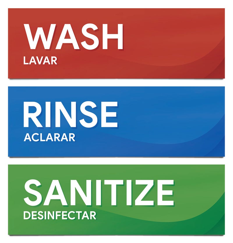 Sutter Signs Wash Rinse Sanitize Sink Labels | 3 Compartment Sink Sticker Signs for Food Truck, Restaurant, and Kitchen Food Safety - Image 1